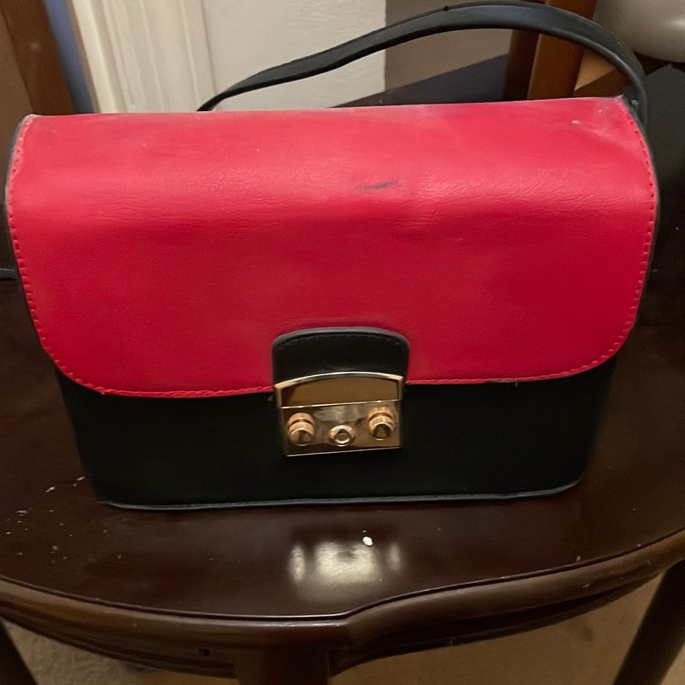 Black and red handbag